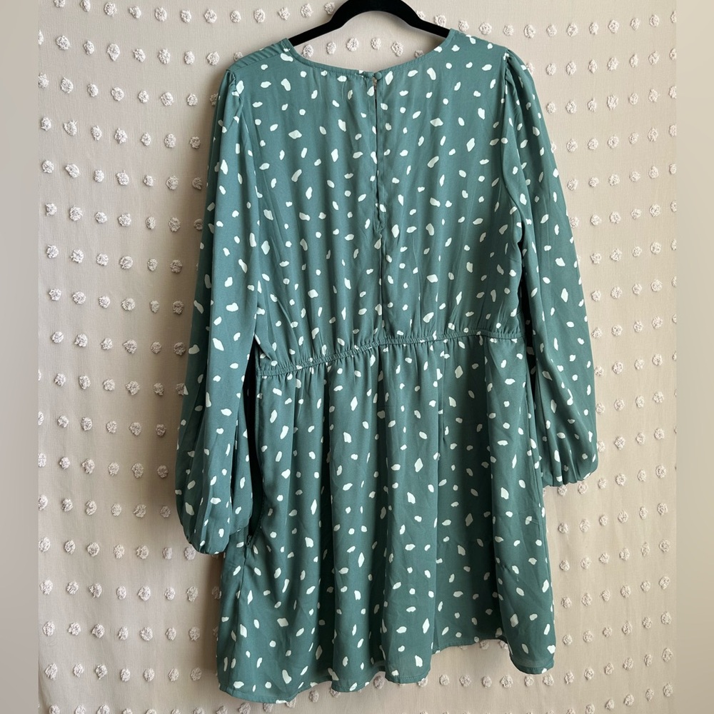 Abercrombie & Fitch Geometric Print Long Sleeve Mini Dress Sz XLP Teal White - Picture 2 of 5